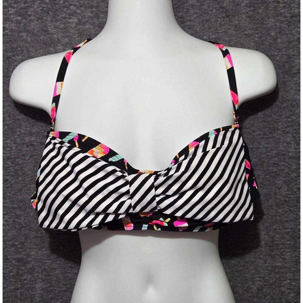Juicy Couture Bikini Top Womens Large Black Striped Bow Ice Cream Popsicle Y2K